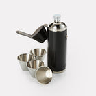 Black Bridle Leather Hunter Flask Open View